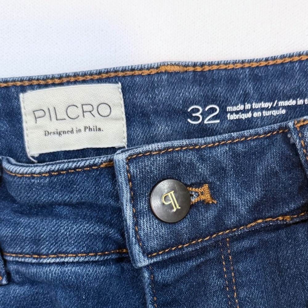 Pilcro and the Letterpress The Icon Flare Jeans Medium Blue 32 70s Boho Chic - Picture 10 of 10